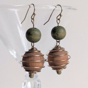 Aarikka Finnish Design Vintage Wooden & Gold Metal "Tango" Earrings